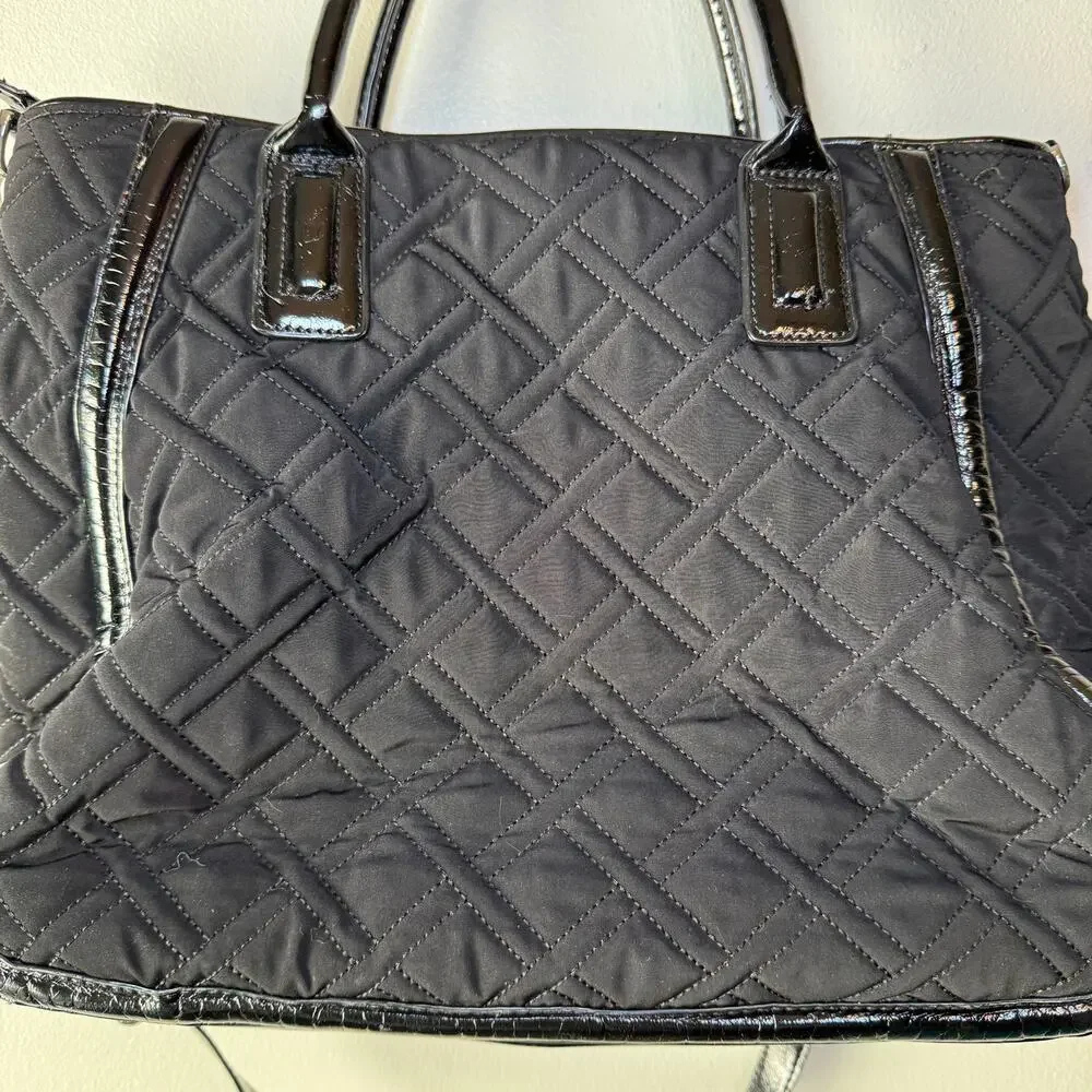 Vera Bradley Black Trimmed Trapeze Satchel Tote Quilted Shoulder Bag Purse